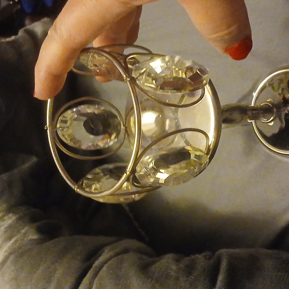 Crystal and silverplate candle holder 9 in